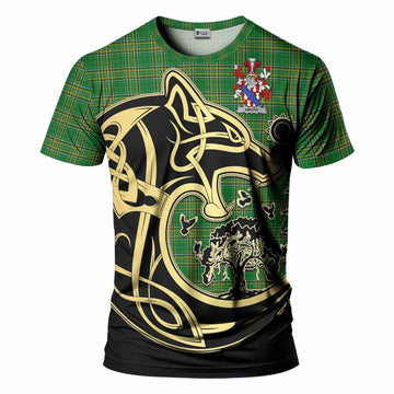 Amory Irish Tartan T-Shirt with Coat of Arms Celtic Wolf Style