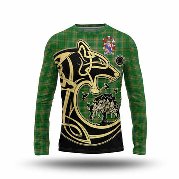 Amory Irish Tartan Long Sleeve T-Shirt with Coat of Arms Celtic Wolf Style