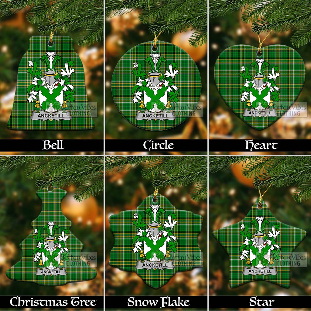 Tartan Vibes Clothing Ancketill Irish Clan Tartan Christmas Ceramic Ornament with Coat of Arms