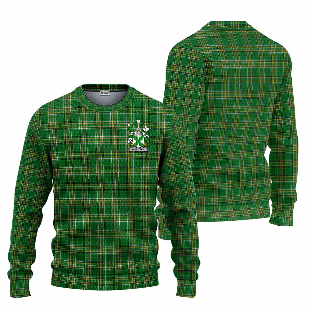 Tartan Vibes Clothing Ancketill Irish Clan Tartan Knitted Sweater with Coat of Arms