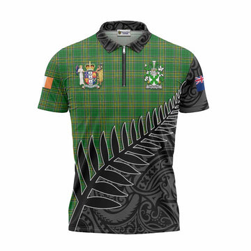 Ancketill Irish Clan Tartan Zipper Polo Shirt with Coat of Arms New Zealand Silver Fern Half Style