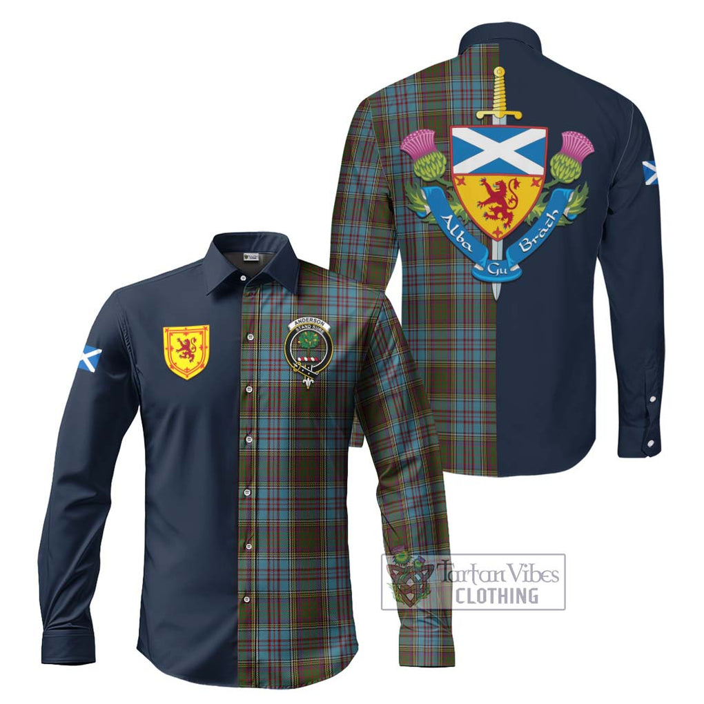 Tartan Vibes Clothing Anderson Tartan Long Sleeve Button Shirt with Scottish Lion Royal Arm Half Style