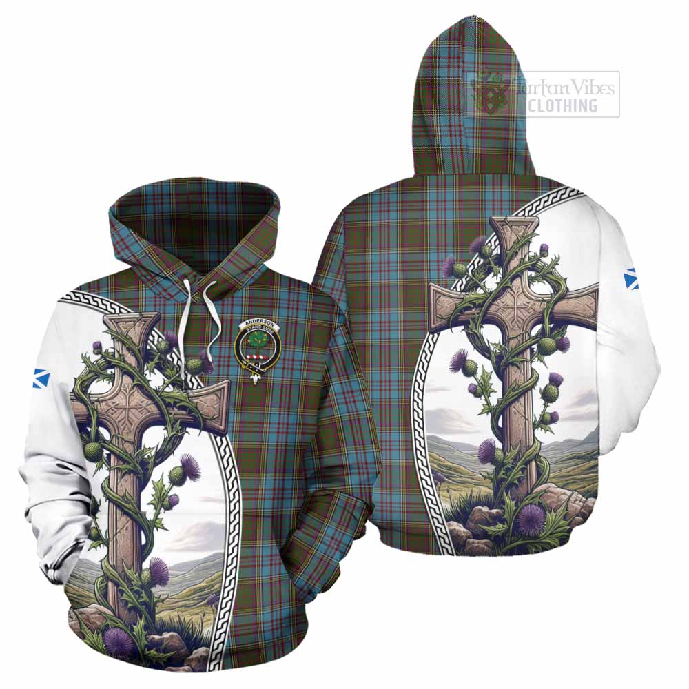 Tartan Vibes Clothing Anderson Tartan Hoodie with Family Crest and St. Andrew's Cross Accented by Thistle Vines