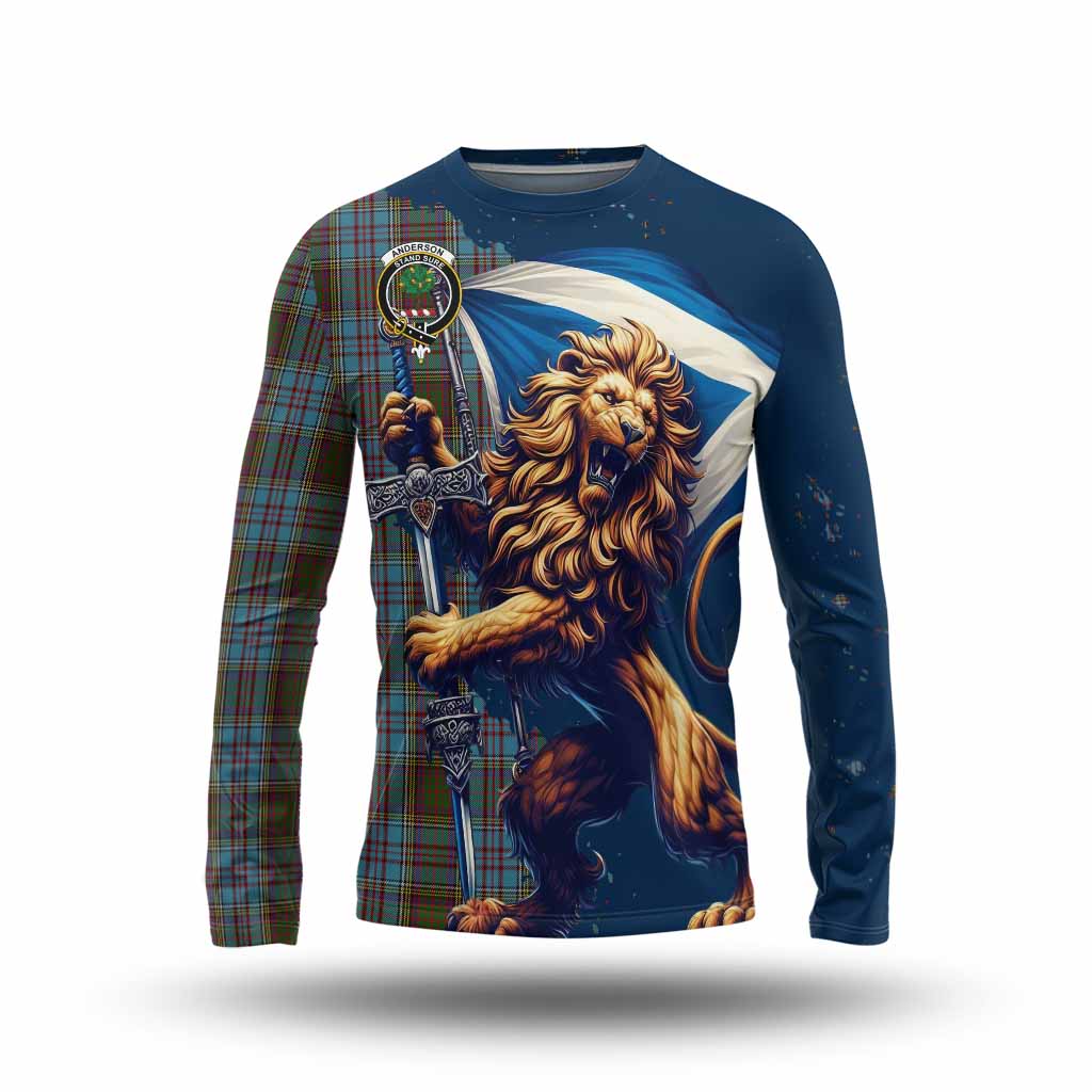 Tartan Vibes Clothing Anderson Tartan Family Crest Long Sleeve T-Shirt with Scottish Majestic Lion