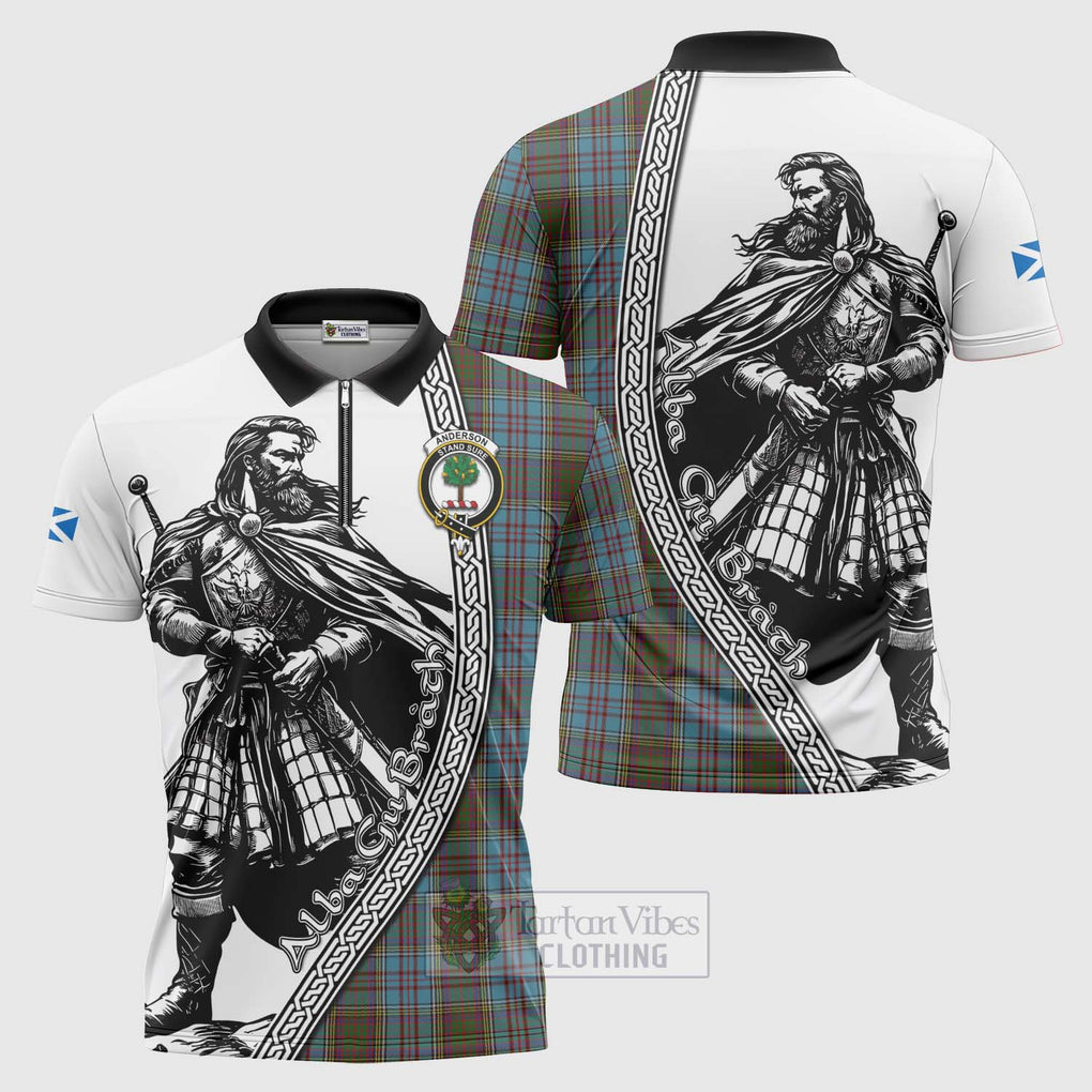 Tartan Vibes Clothing Anderson Tartan Clan Crest Zipper Polo Shirt with Highlander Warrior Celtic Style