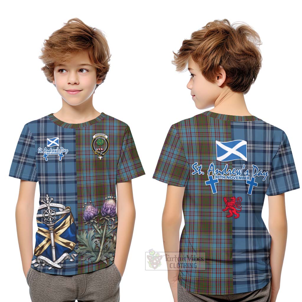 Tartan Vibes Clothing Anderson Tartan Kid T-Shirt Happy St. Andrew's Day Half Tartan Style