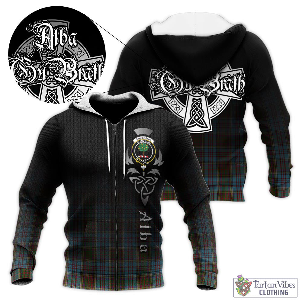 Tartan Vibes Clothing Anderson Tartan Knitted Hoodie Featuring Alba Gu Brath Family Crest Celtic Inspired