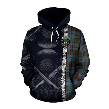 Anderson Tartan Cotton Hoodie with Family Crest Cross Sword Thistle Celtic Vibes