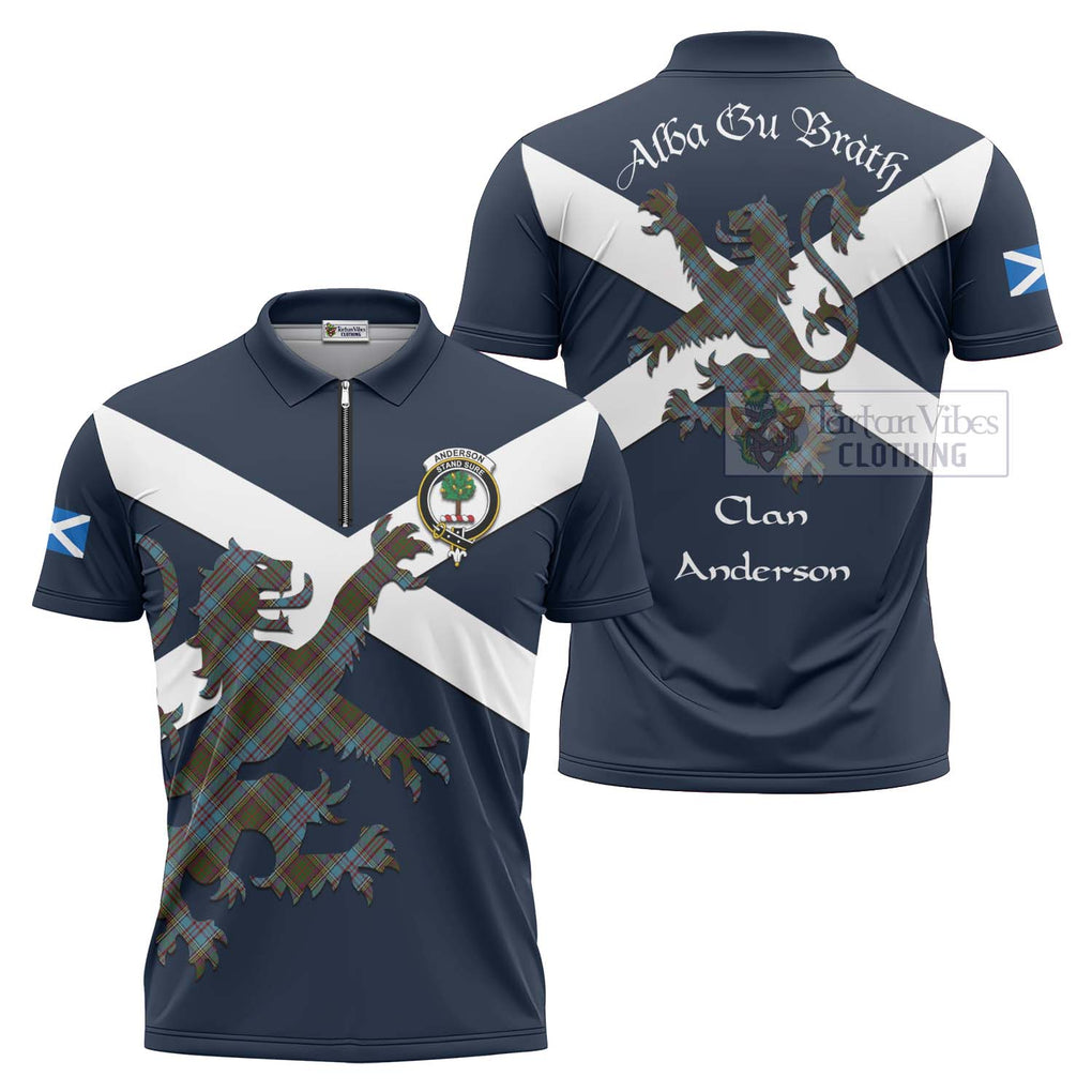 Tartan Vibes Clothing Anderson Tartan Lion Rampant Zipper Polo Shirt – Proudly Display Your Heritage with Alba Gu Brath and Clan Name