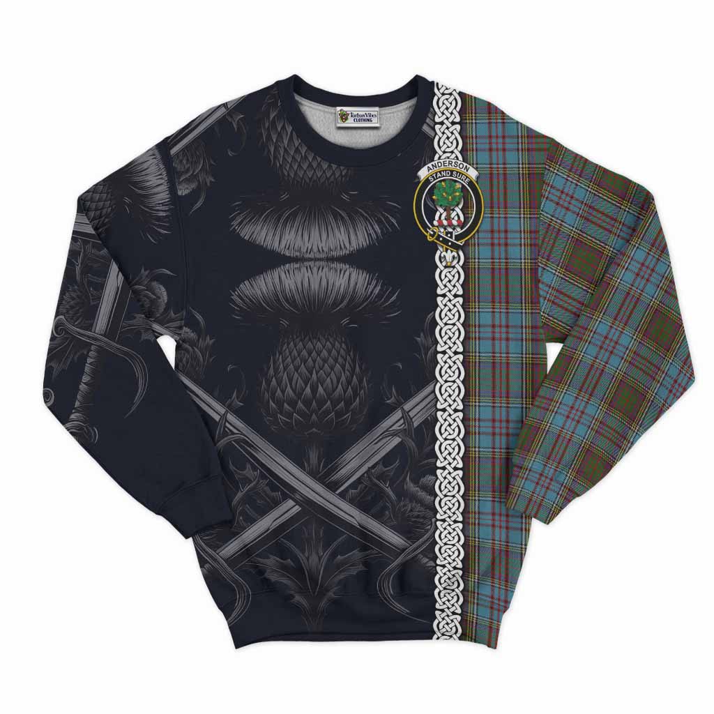 Tartan Vibes Clothing Anderson Tartan Sweatshirt with Family Crest Cross Sword Thistle Celtic Vibes