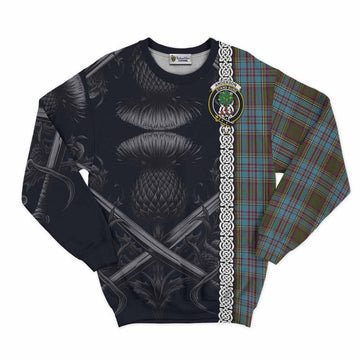 Anderson Tartan Sweatshirt with Family Crest Cross Sword Thistle Celtic Vibes