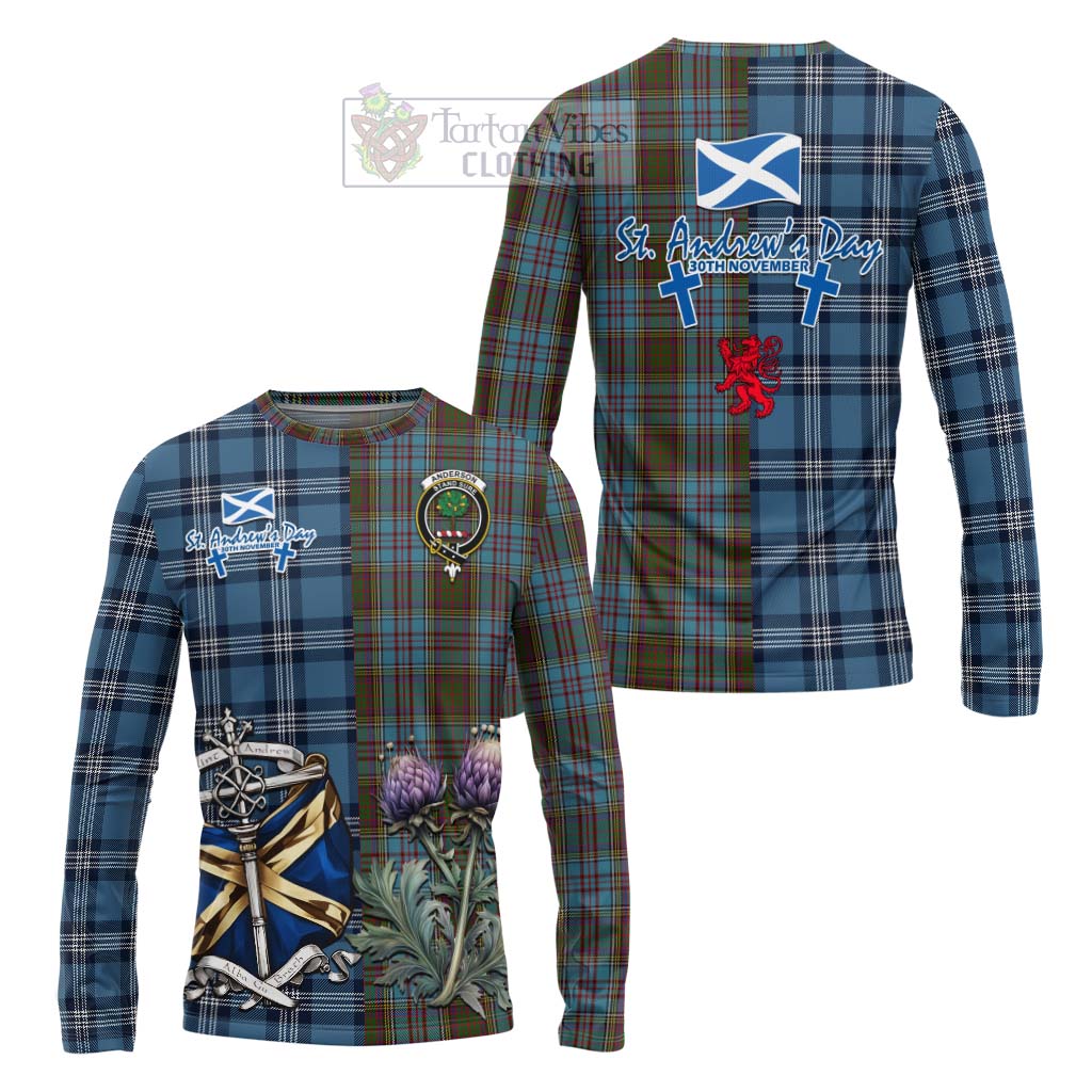 Anderson Tartan Long Sleeve T-Shirt Happy St. Andrew's Day Half Tartan Style Unisex - Tartan Vibes Clothing