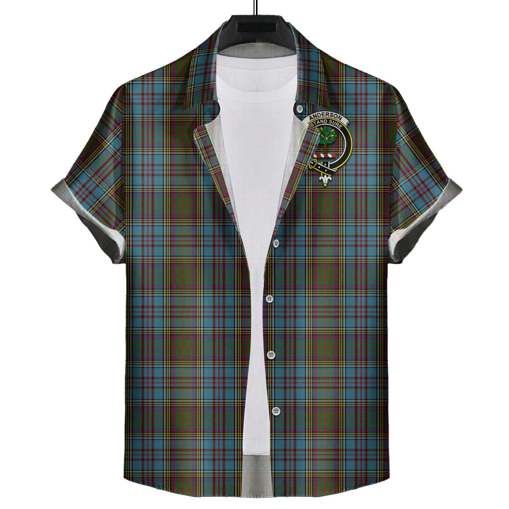 Anderson Tartan Short Sleeve Button Down Shirt with Family Crest - Tartanvibesclothing