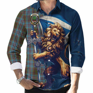 Anderson Tartan Family Crest Long Sleeve Button Shirt with Scottish Majestic Lion