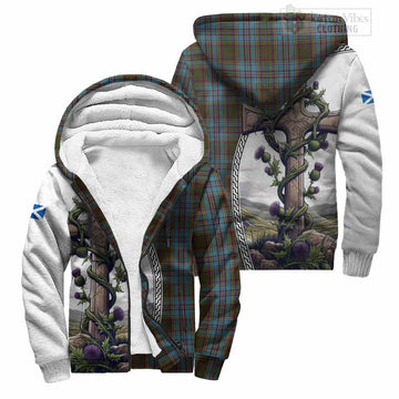 Anderson Tartan Sherpa Hoodie with Family Crest and St. Andrew's Cross Accented by Thistle Vines