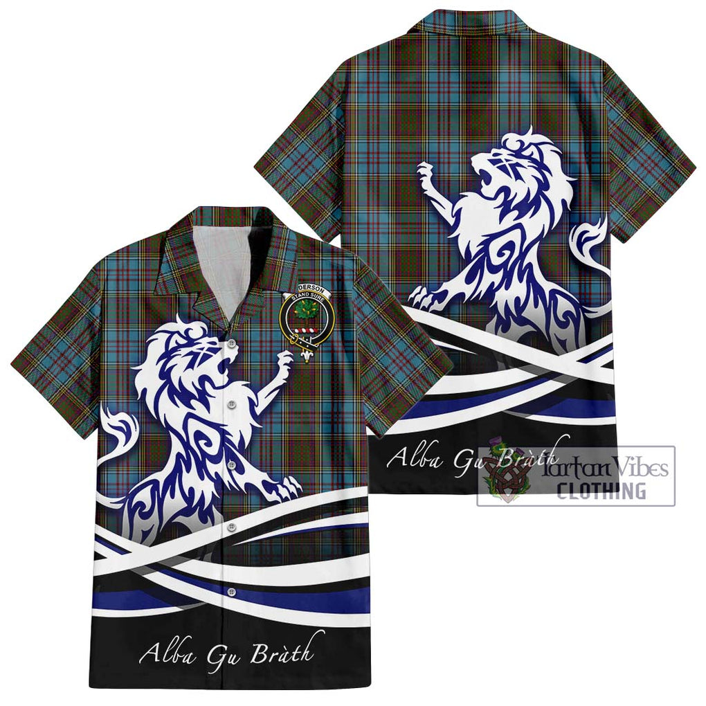 Anderson Tartan Short Sleeve Button Shirt with Alba Gu Brath Regal Lion Emblem Kid - Tartanvibesclothing Shop