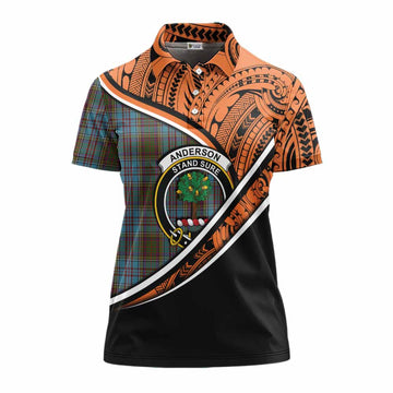 Anderson Crest Tartan Women's Polo Shirt with Polynesian Vibes Style - Orange Version