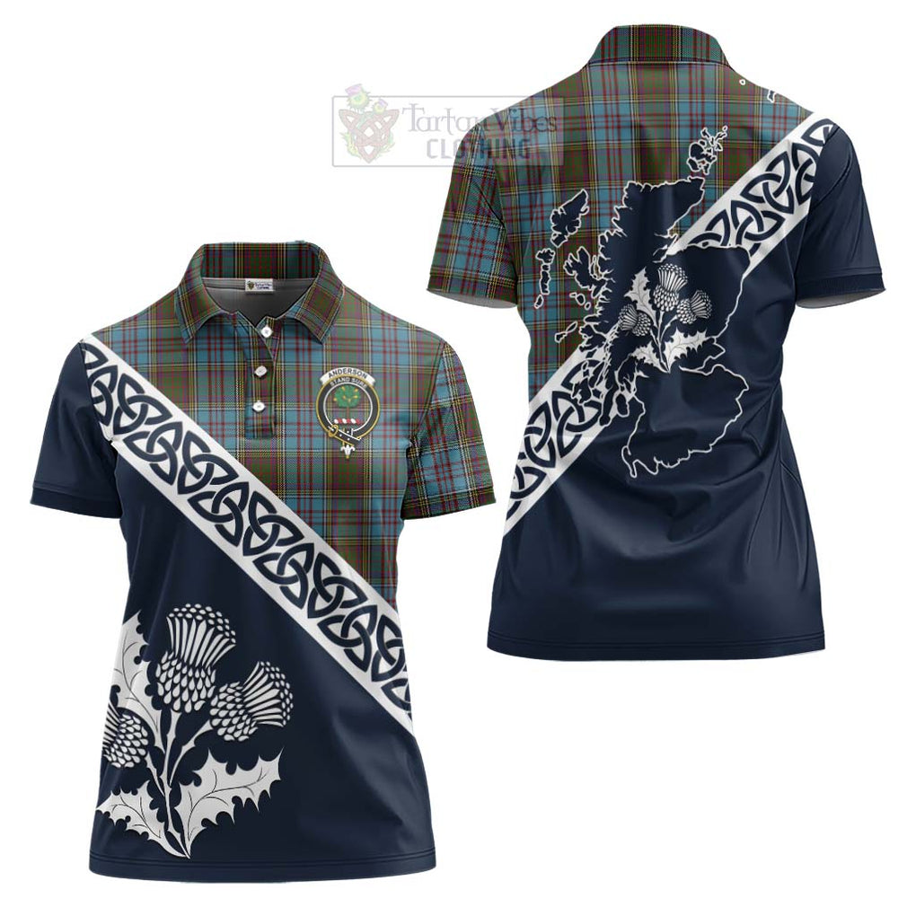 Tartan Vibes Clothing Anderson Tartan Women's Polo Shirt Featuring Thistle and Scotland Map