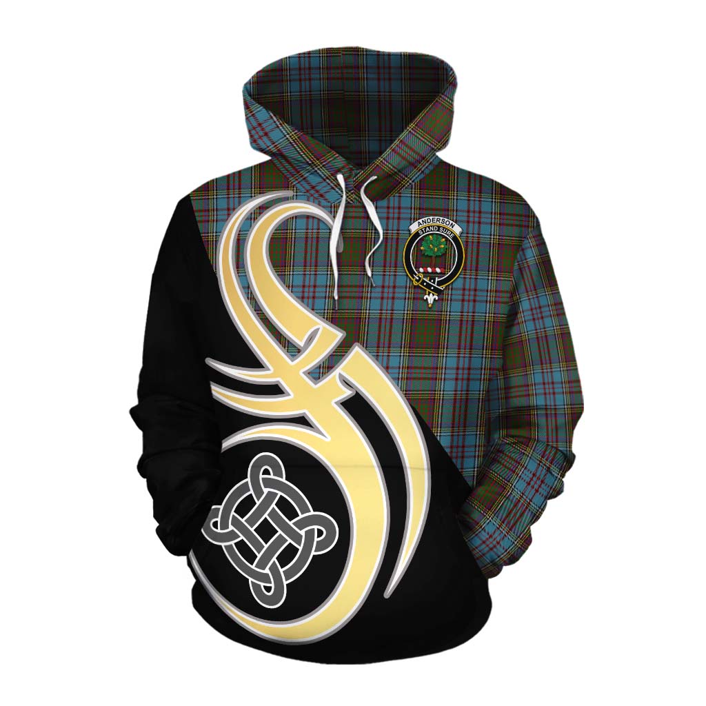 Tartan Vibes Clothing Anderson Tartan Cotton Hoodie with Family Crest and Celtic Symbol Style