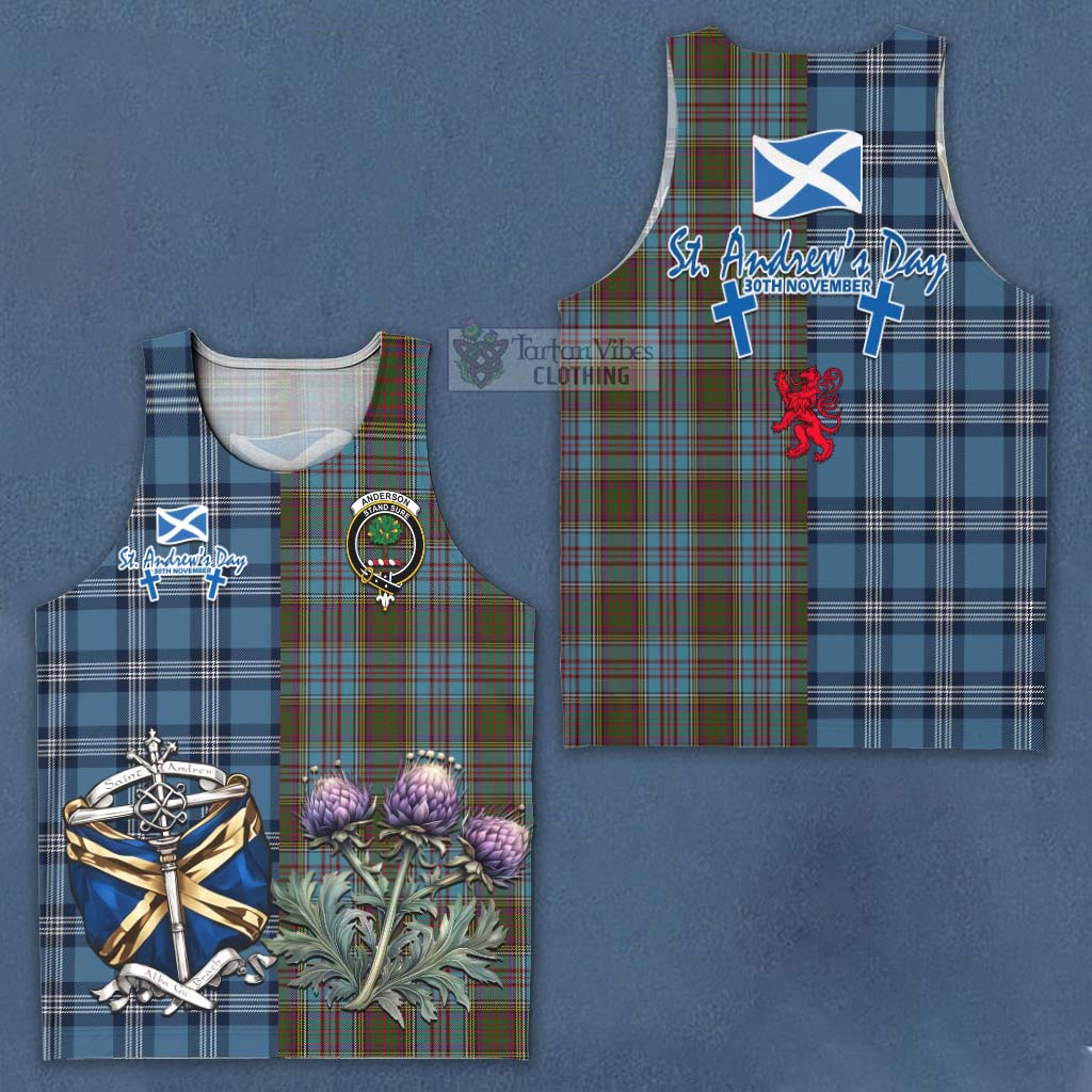 Tartan Vibes Clothing Anderson Tartan Men's Tank Top Happy St. Andrew's Day Half Tartan Style