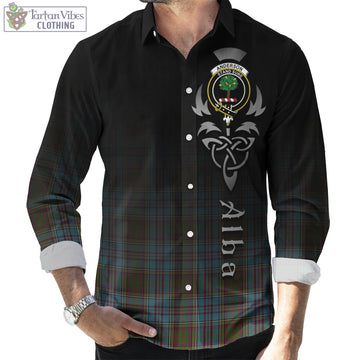 Anderson Tartan Long Sleeve Button Up Featuring Alba Gu Brath Family Crest Celtic Inspired