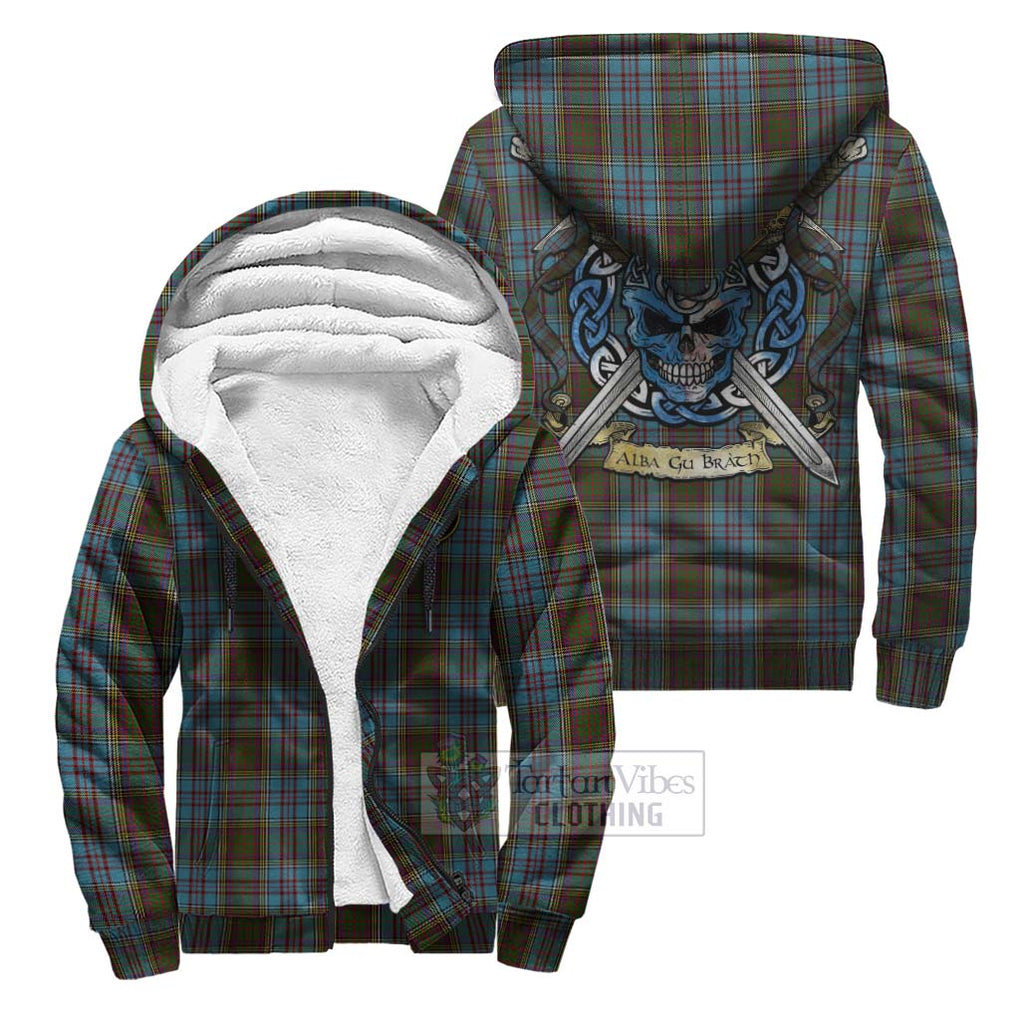 Tartan Vibes Clothing Anderson Tartan Sherpa Hoodie with Family Crest Celtic Skull Style