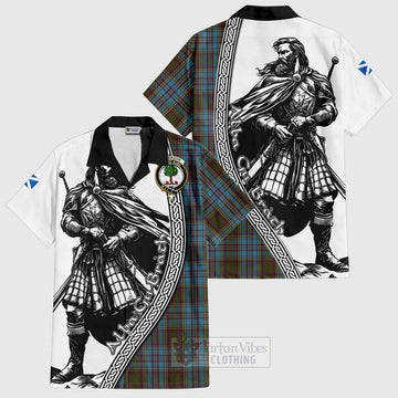 Anderson Tartan Clan Crest Short Sleeve Button Shirt with Highlander Warrior Celtic Style