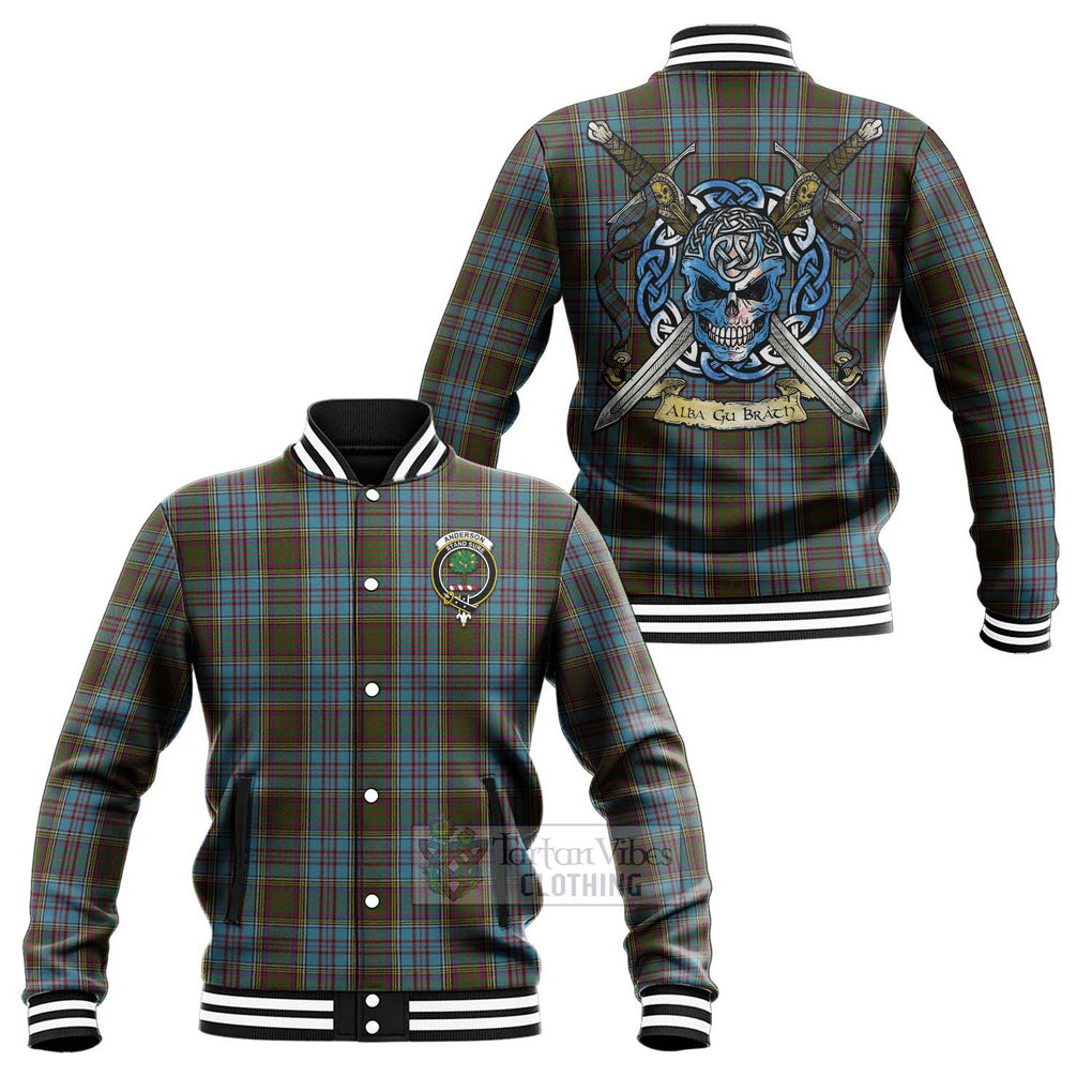 Tartan Vibes Clothing Anderson Tartan Baseball Jacket with Family Crest Celtic Skull Style