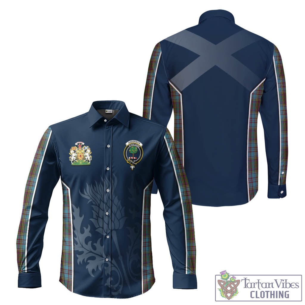 Tartan Vibes Clothing Anderson Tartan Long Sleeve Button Up Shirt with Family Crest and Scottish Thistle Vibes Sport Style