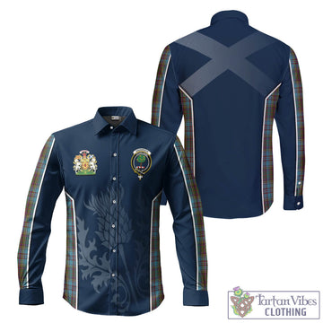 Anderson Tartan Long Sleeve Button Up Shirt with Family Crest and Scottish Thistle Vibes Sport Style