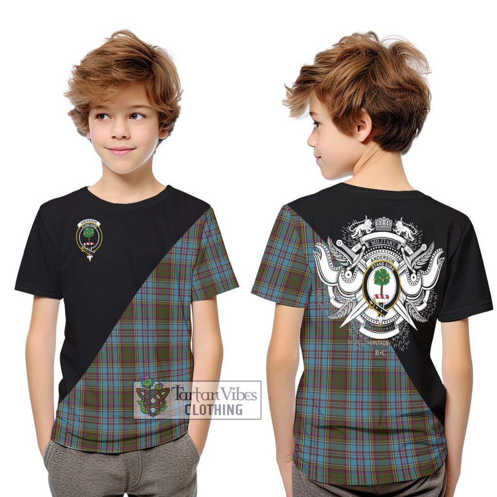 Anderson Tartan Kid T-Shirt with Family Crest and Military Logo Style Youth XL Size14 - Tartanvibesclothing Shop