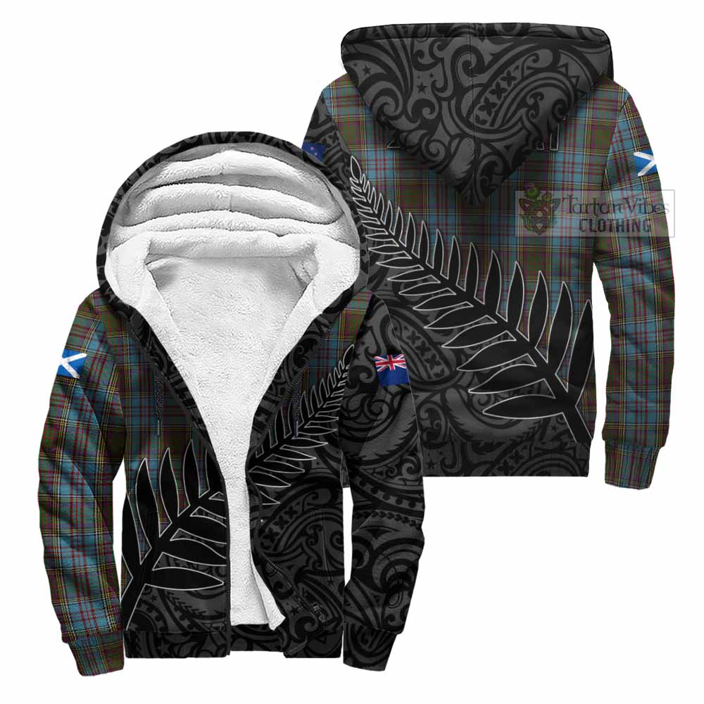 Tartan Vibes Clothing Anderson Crest Tartan Sherpa Hoodie with New Zealand Silver Fern Half Style