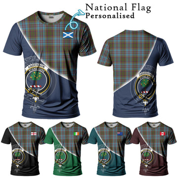 Anderson Tartan T-Shirt with Personalised National Flag and Family Crest Half Style