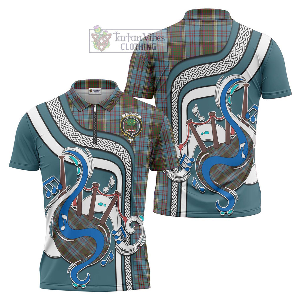 Anderson Tartan Zipper Polo Shirt with Epic Bagpipe Style Unisex - Tartanvibesclothing Shop