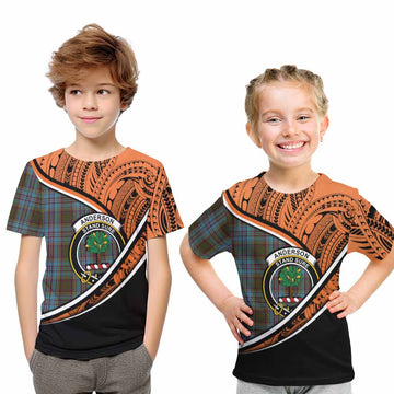 Anderson Crest Tartan Kid T-Shirt with Polynesian Vibes Style - Orange Version