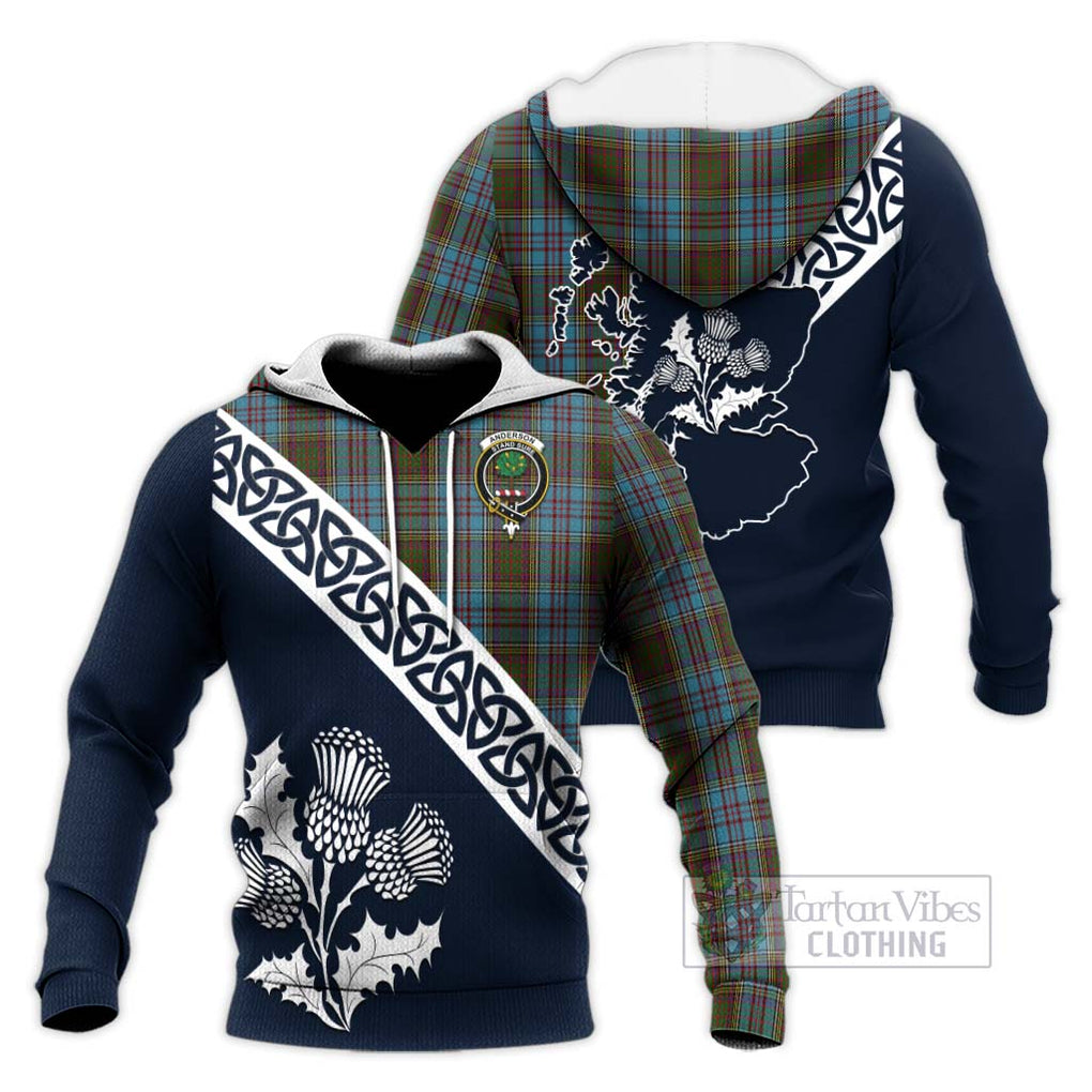 Tartan Vibes Clothing Anderson Tartan Knitted Hoodie Featuring Thistle and Scotland Map