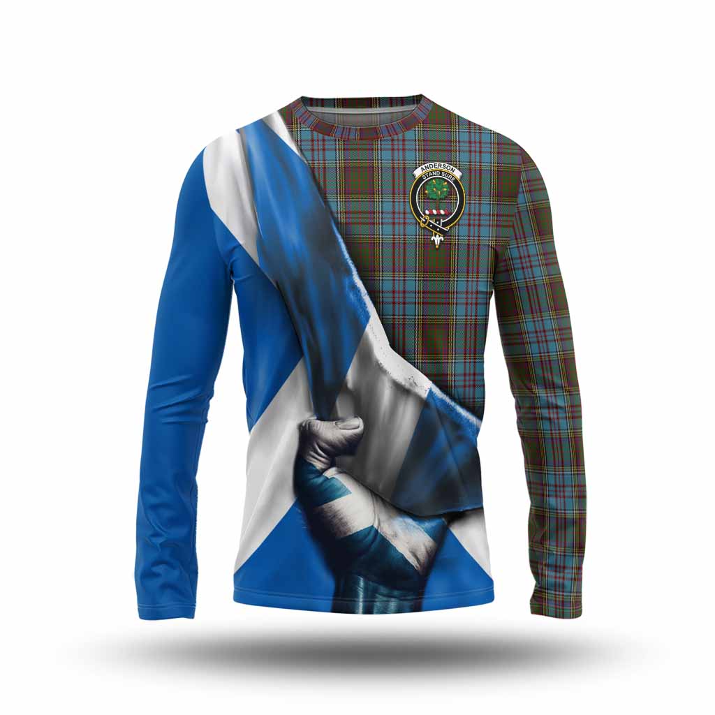 Tartan Vibes Clothing Anderson Tartan Long Sleeve T-Shirt with Family Crest Scotland Patriotic Style