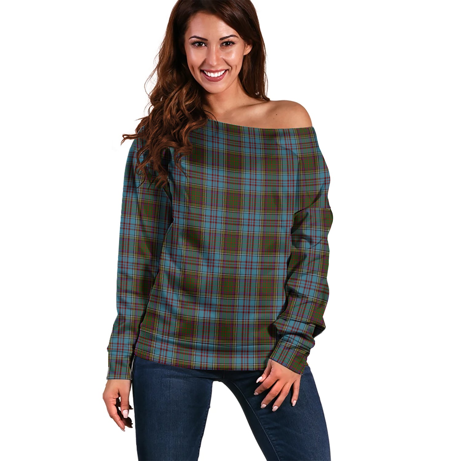 Anderson Tartan Off Shoulder Women Sweater Women - Tartanvibesclothing