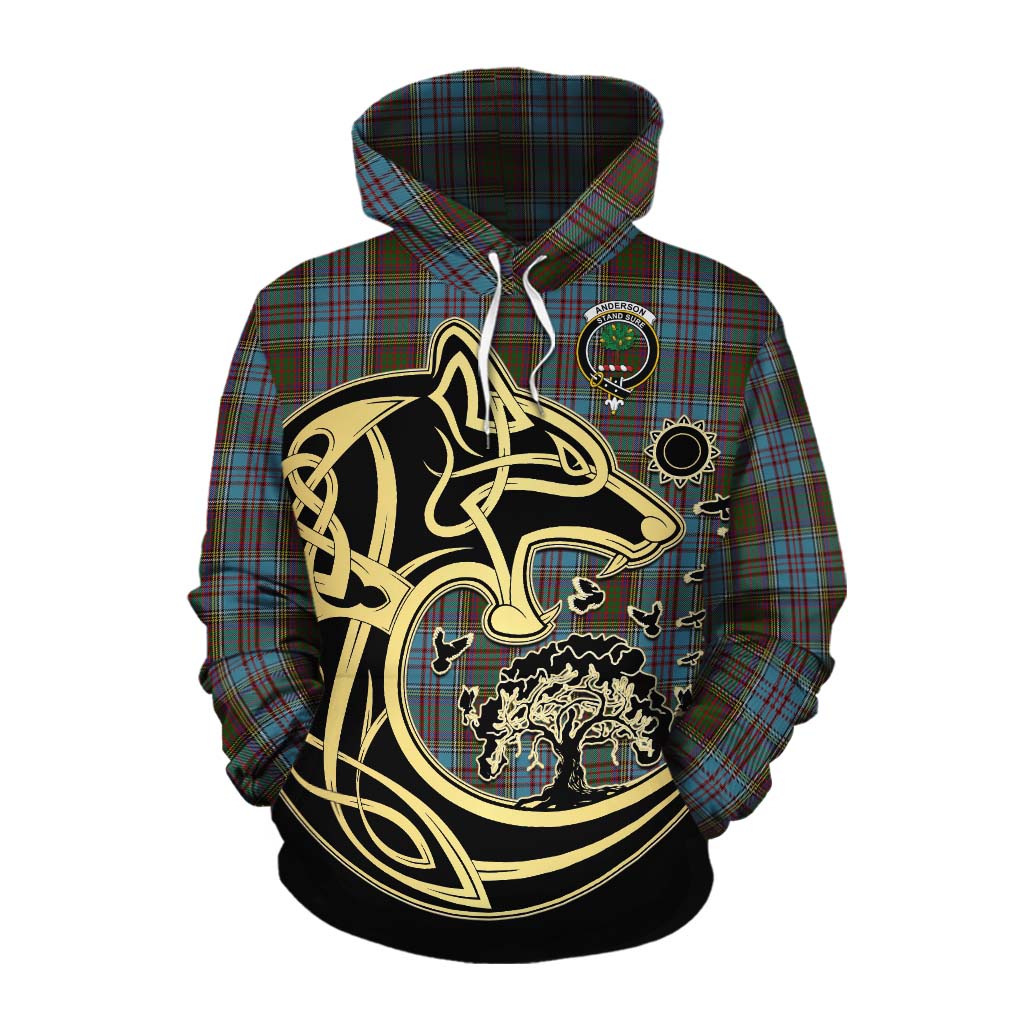 Tartan Vibes Clothing Anderson Tartan Cotton Hoodie with Family Crest Celtic Wolf Style