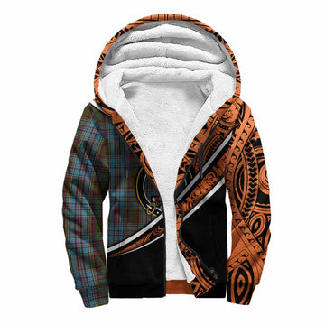 Anderson Crest Tartan Sherpa Hoodie with Polynesian Vibes Style - Orange Version