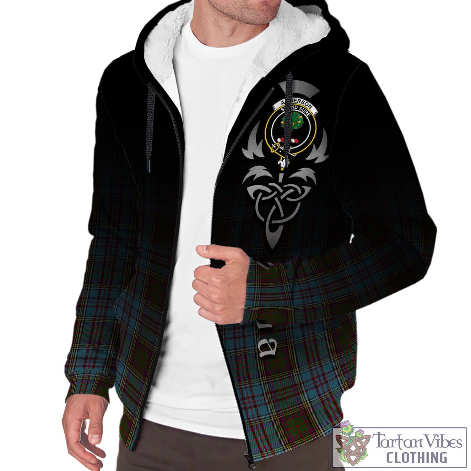 Tartan Vibes Clothing Anderson Tartan Sherpa Hoodie Featuring Alba Gu Brath Family Crest Celtic Inspired