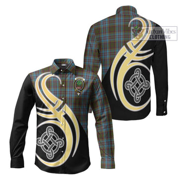 Anderson Tartan Long Sleeve Button Shirt with Family Crest and Celtic Symbol Style