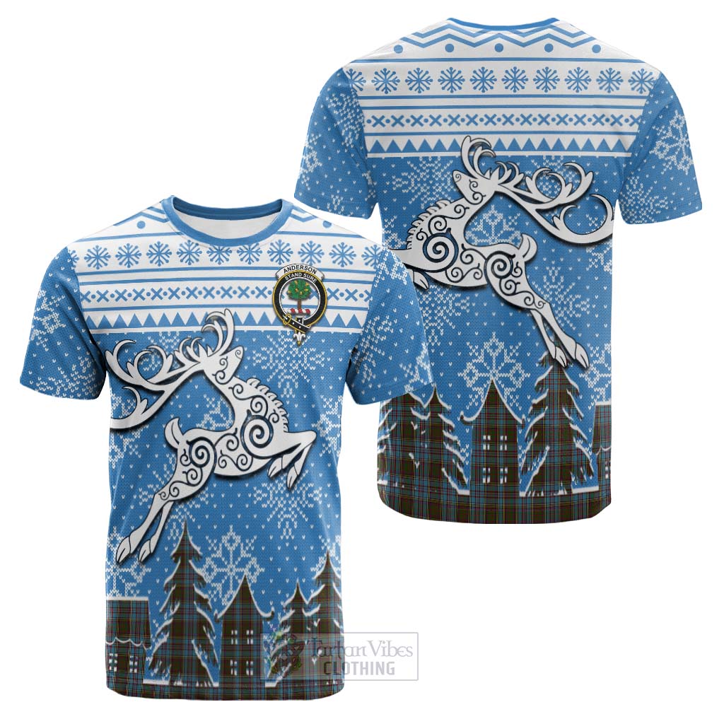 Tartan Vibes Clothing Anderson Clan Christmas Cotton T-shirt Celtic Reindeer Style