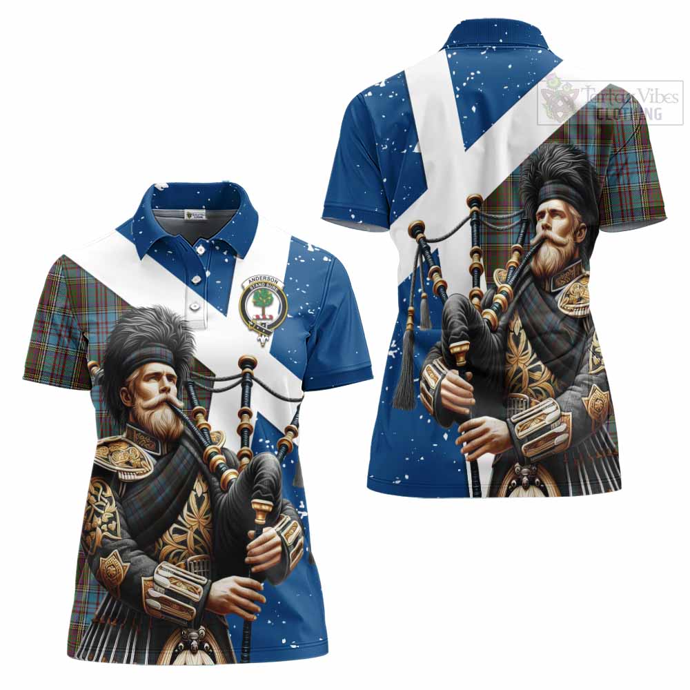 Tartan Vibes Clothing Anderson Tartan Women's Polo Shirt with Family Crest Scottish Bagpiper Vibes