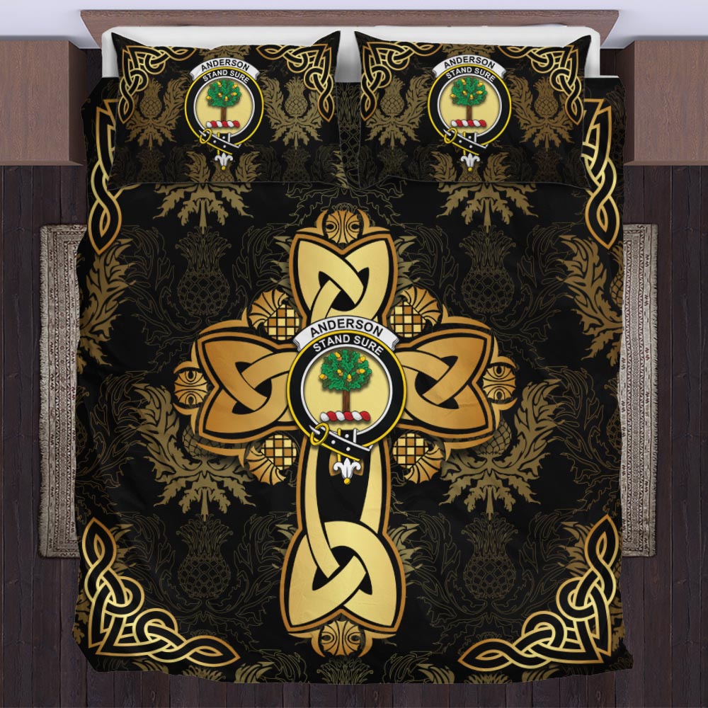 Anderson Clan Bedding Sets Gold Thistle Celtic Style US Bedding Set - Tartanvibesclothing