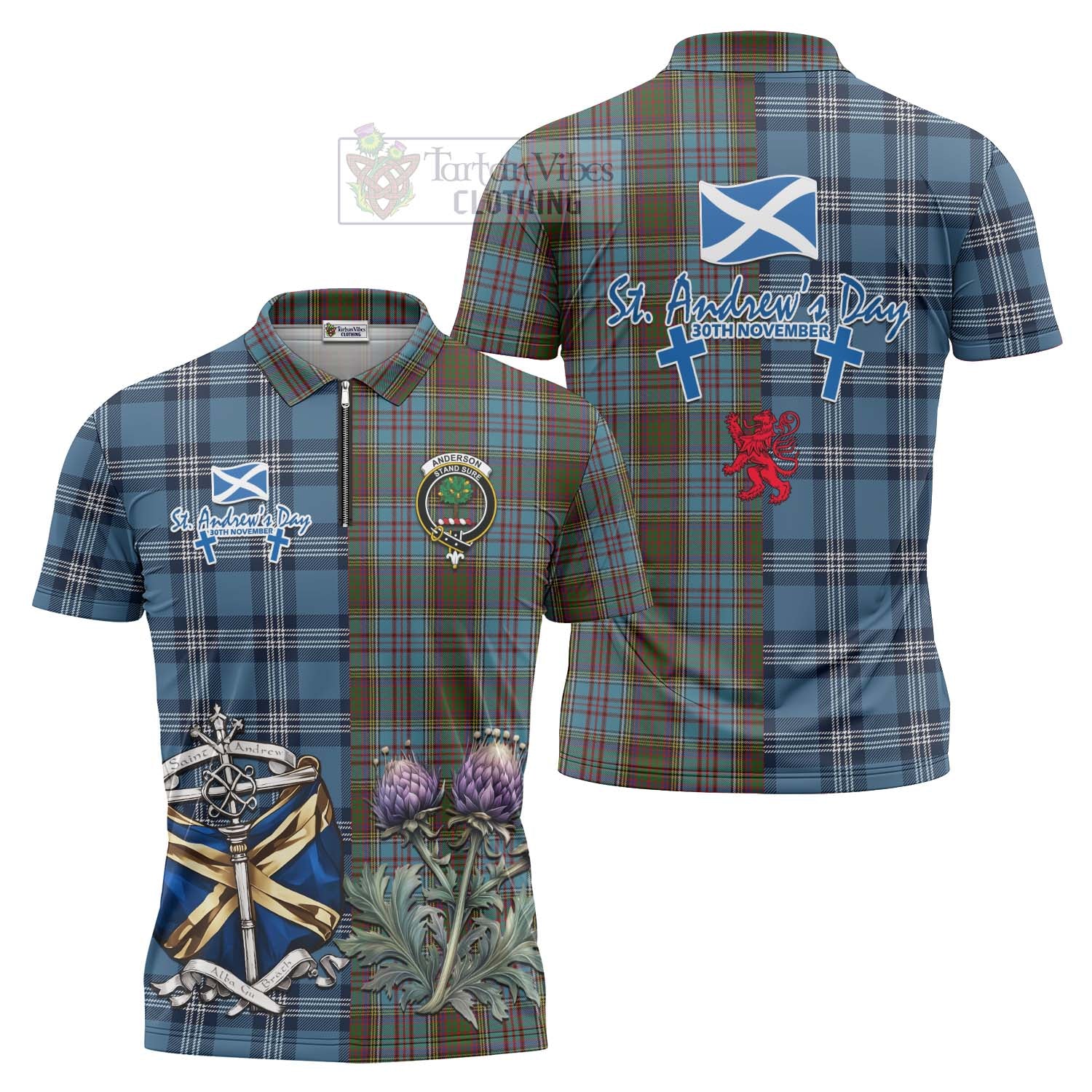 Tartan Vibes Clothing Anderson Tartan Zipper Polo Shirt Happy St. Andrew's Day Half Tartan Style