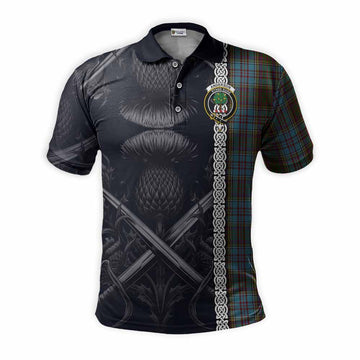 Anderson Tartan Polo Shirt with Family Crest Cross Sword Thistle Celtic Vibes