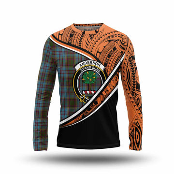 Anderson Crest Tartan Long Sleeve T-Shirt with Polynesian Vibes Style - Orange Version