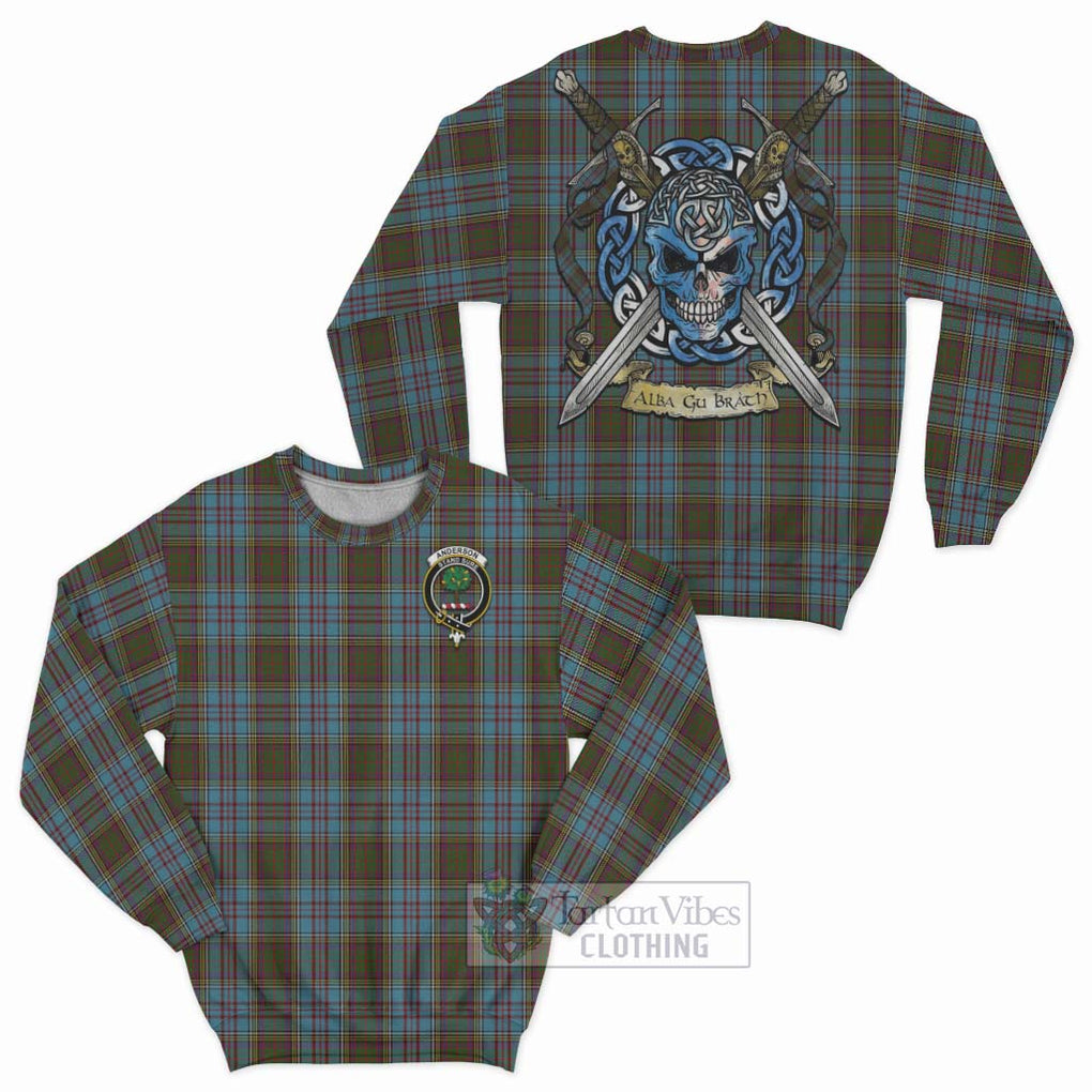 Tartan Vibes Clothing Anderson Tartan Sweatshirt with Family Crest Celtic Skull Style