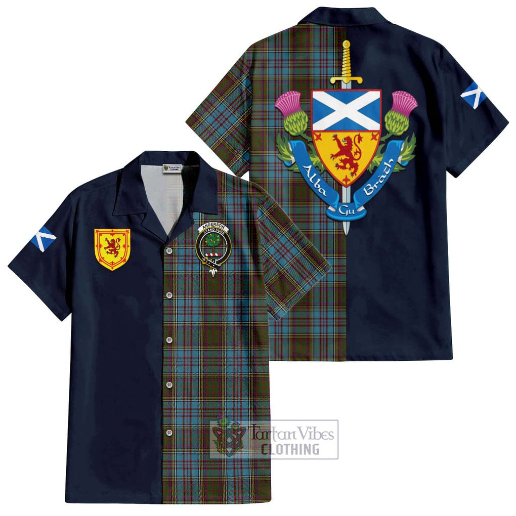 Tartan Vibes Clothing Anderson Tartan Short Sleeve Button Shirt with Scottish Lion Royal Arm Half Style